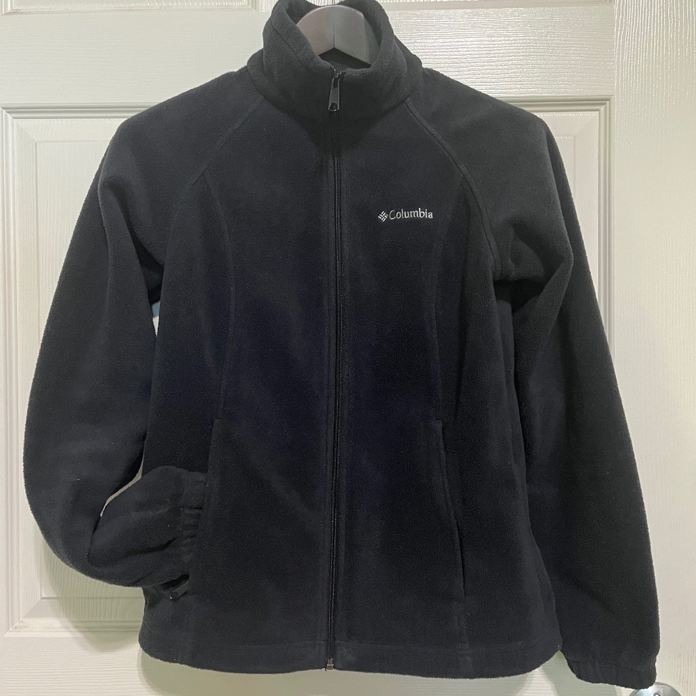 Columbia zip up fleece jacket mock neck Black Medium warm layer